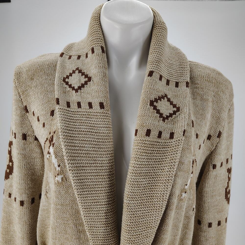 Lauren Ralph Lauren Equestrian Horse Intarsia Belted Cardigan M - Picture 8 of 13